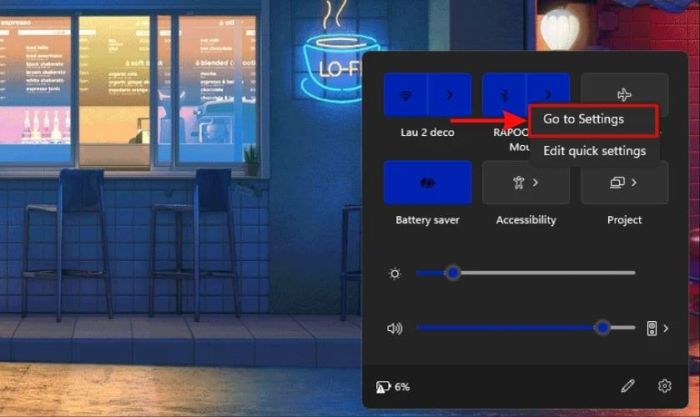 Nhấn chọn mục Go To Settings
