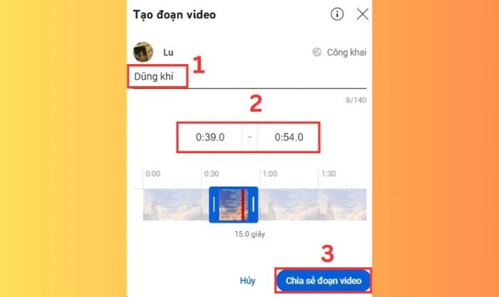 Chọn phần video cần cắt và nhấn vào Chia sẻ đoạn video