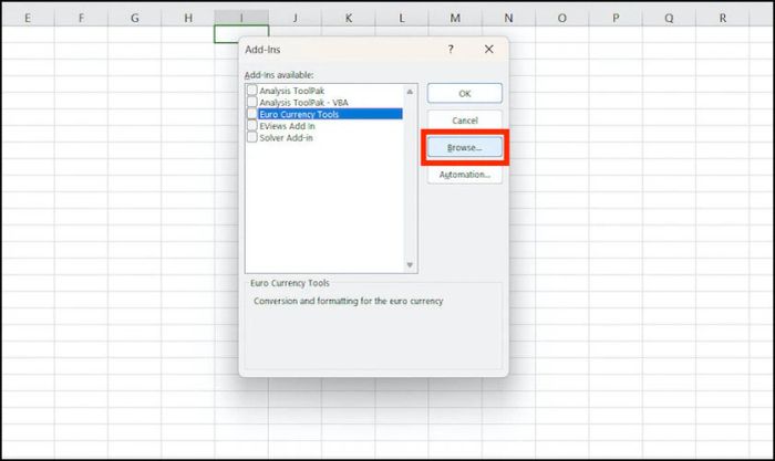 Trong cửa sổ Add-Ins, chọn mục Browse
