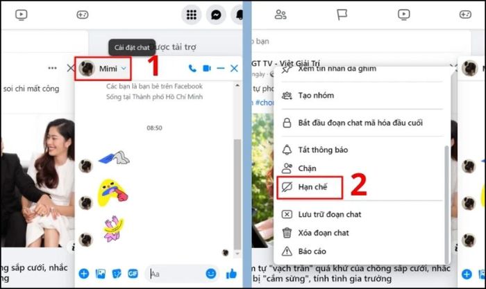 Chọn cuộc trò chuyện bạn muốn áp dụng hạn chế
