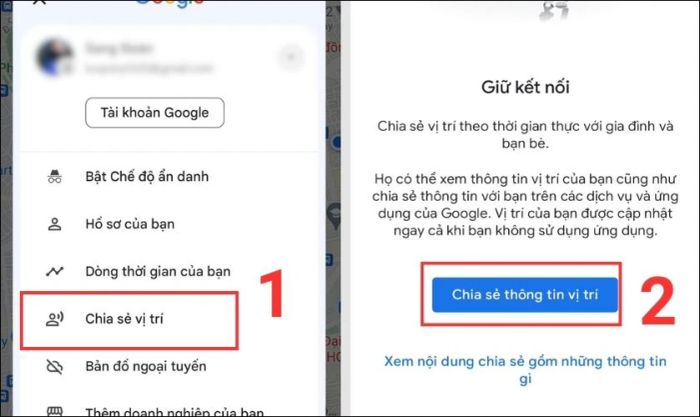 Chọn tính năng Chia sẻ vị trí