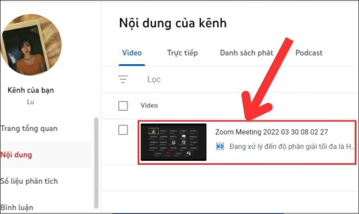 Chọn một video cần cắt