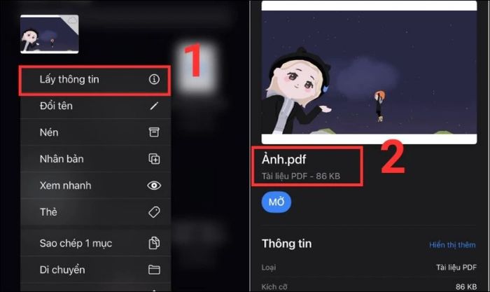 Chọn mục Lấy thông tin để hoàn tất quá trình tạo file PDF trên điện thoại.