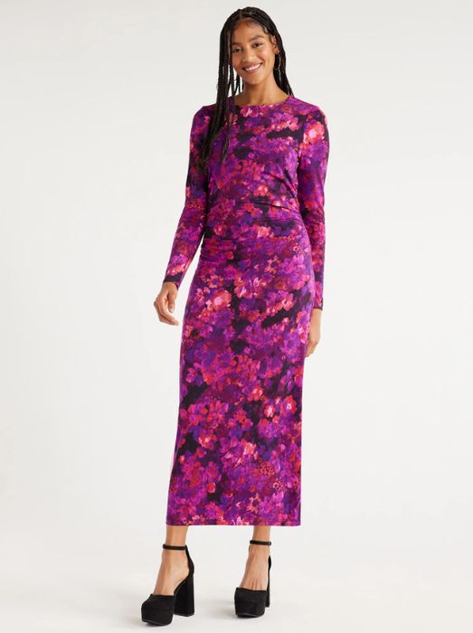 model wearing a floral long sleeve dress
