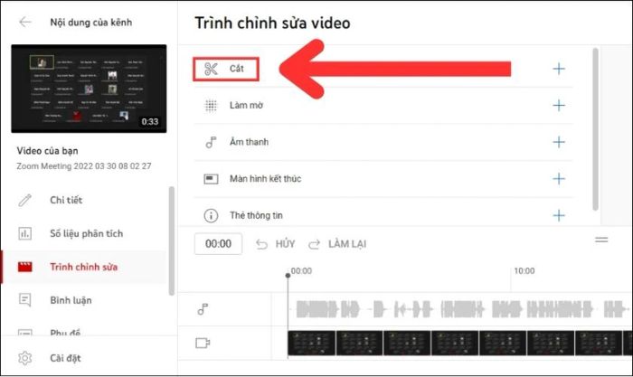 Chọn mục Cắt để bắt đầu chỉnh sửa