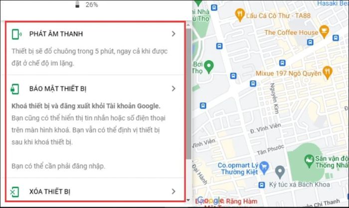 Vị trí của điện thoại sẽ được hiển thị chi tiết trên bản đồ