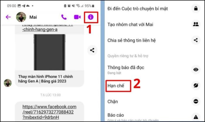 Chọn cuộc trò chuyện bạn muốn áp dụng hạn chế