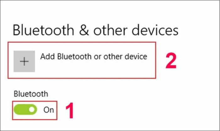 Bật chế độ Bluetooth sang màu xanh trong mục Bluetooth & other devices