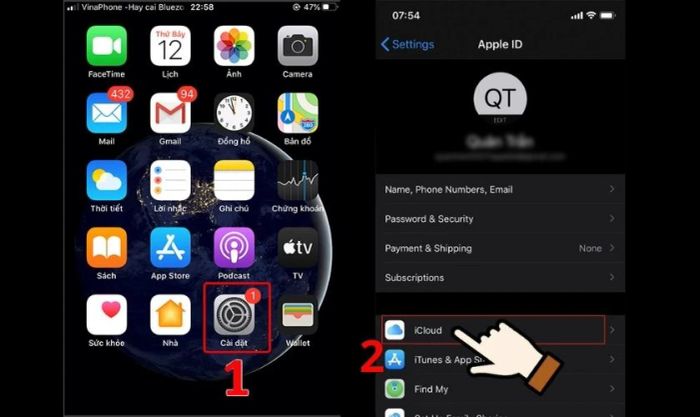 Truy cập vào Cài đặt và chọn Thông tin tài khoản iCloud của bạn