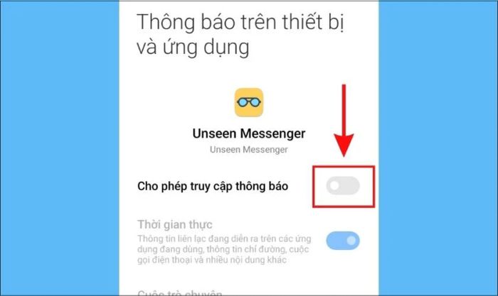 Cấp quyền truy cập thông báo cho ứng dụng Unseen Messenger