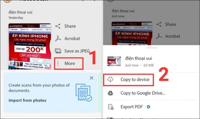 Tải xuống file PDF bằng cách vào More, sau đó chọn to device