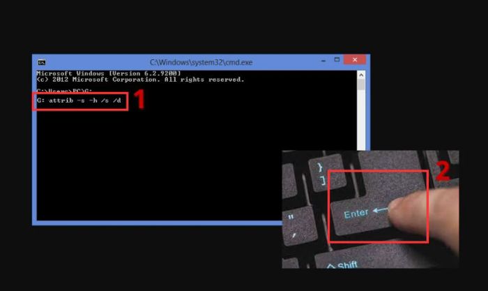 Nhập các lệnh theo hướng dẫn vào cửa sổ CMD và nhấn Enter