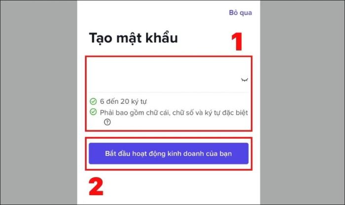 Nhấn vào nút Bắt đầu hoạt động kinh doanh của bạn để kết thúc