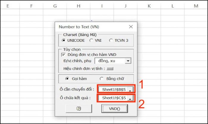 Chọn ô cần chuyển đổi số sang chữ trong Excel