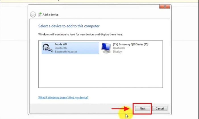 Nhấn Next để hoàn thành kết nối tai nghe