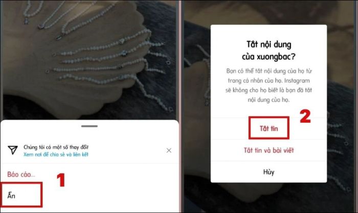 Nhấn vào biểu tượng ba chấm và chọn mục Ẩn
