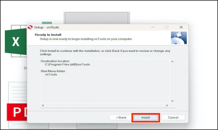 Nhấn vào nút Install để hoàn tất quá trình cài đặt
