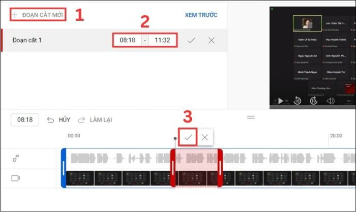 Nhấn chọn Đoạn cắt mới để tạo phân đoạn