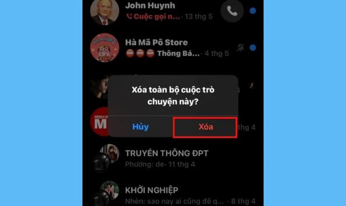 Nhấn vào mục Xóa để xác nhận thao tác
