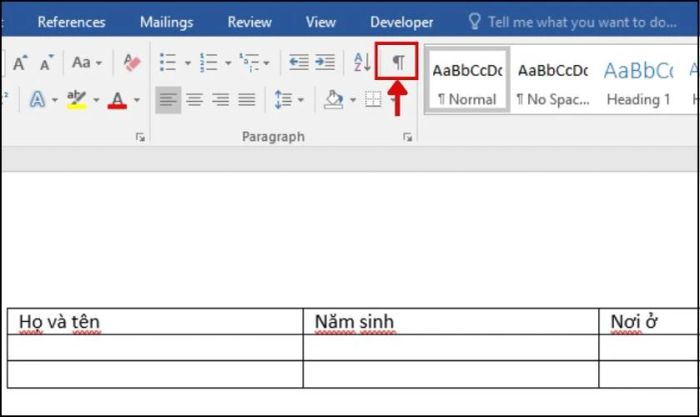 loại bỏ khoảng trắng sau khi chèn bảng 