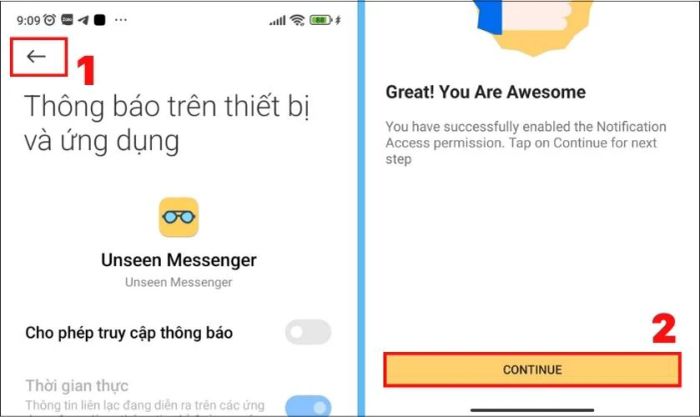 Nhấn vào nút CONTINUE để tiếp tục