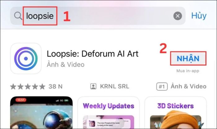 Mở App Store và tìm kiếm ứng dụng Loopsie