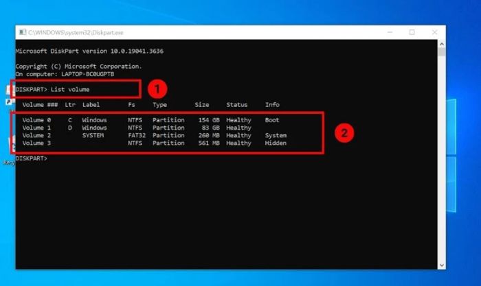 Khi hộp thoại Diskpart.exe hiện ra, nhập lệnh List Volume và nhấn Enter