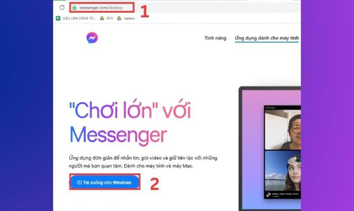 Truy cập trang chủ tải xuống Messenger