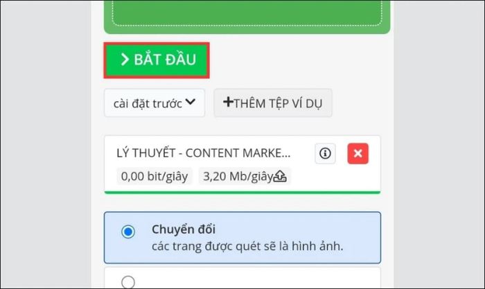 Nhấn vào nút Bắt đầu