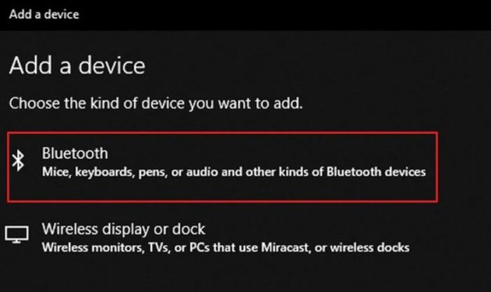 Chọn mục Bluetooth và đợi máy tính tìm kiếm tai nghe Bluetooth