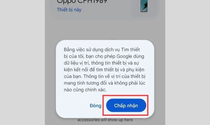Nhấn vào nút Chấp nhận để tiếp tục