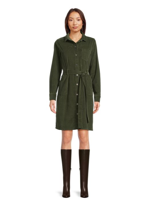 model showcasing an olive green dress