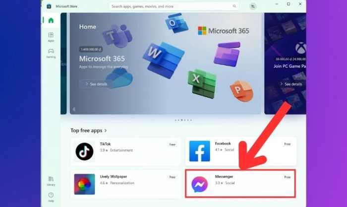 Tìm và chọn ứng dụng Messenger trong cửa hàng