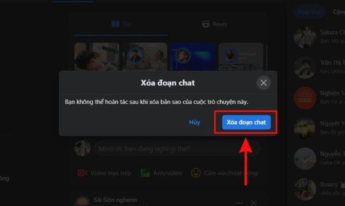Nhấn vào nút Xóa đoạn chat để xác nhận
