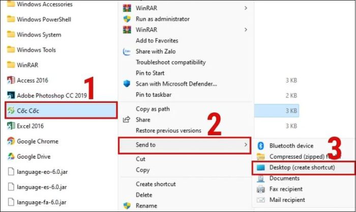Truy cập thư mục để đưa ứng dụng ra màn hình desktop