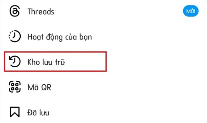 Nhấn vào Kho lưu trữ