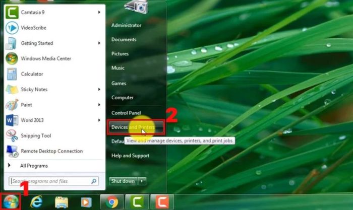 Nhấn chọn mục Devices & Printers