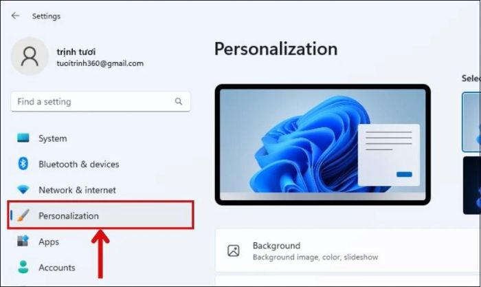 Nhấn chọn Personalization
