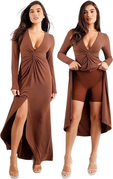 model showcasing the dress with built-in shapewear