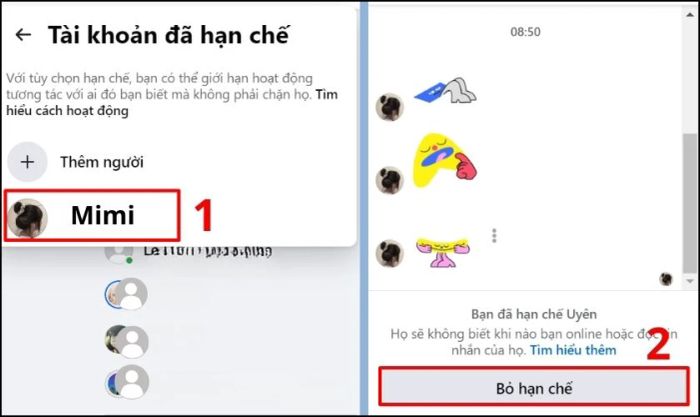 Chọn tên người đã hạn chế