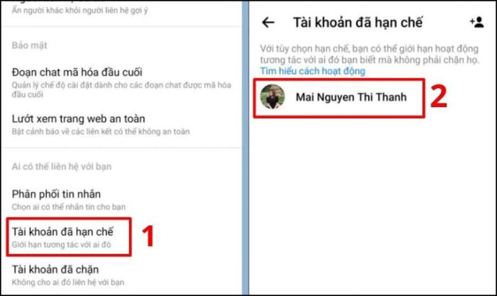 Chọn mục Tài khoản đã hạn chế