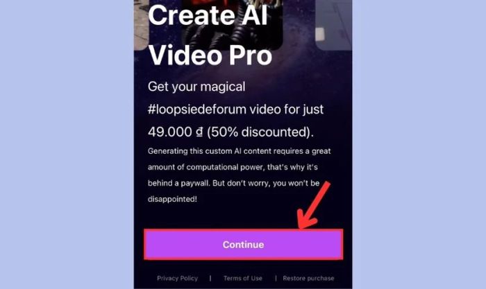 Nhấn Continue và chờ đợi Loopsie xử lý video Anime