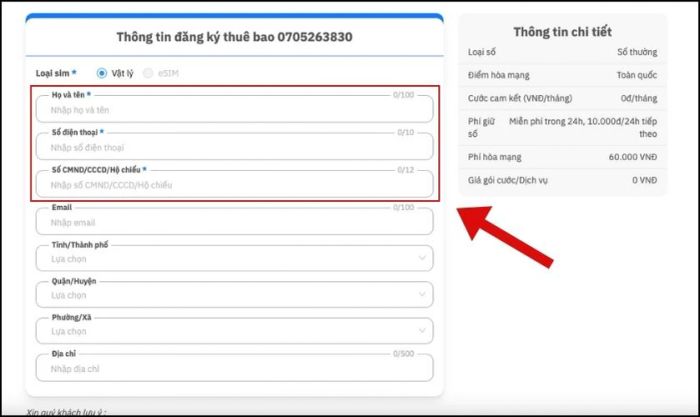 Điền đầy đủ thông tin cá nhân bao gồm Họ và Tên, Số điện thoại, CCCD vào các ô tương ứng