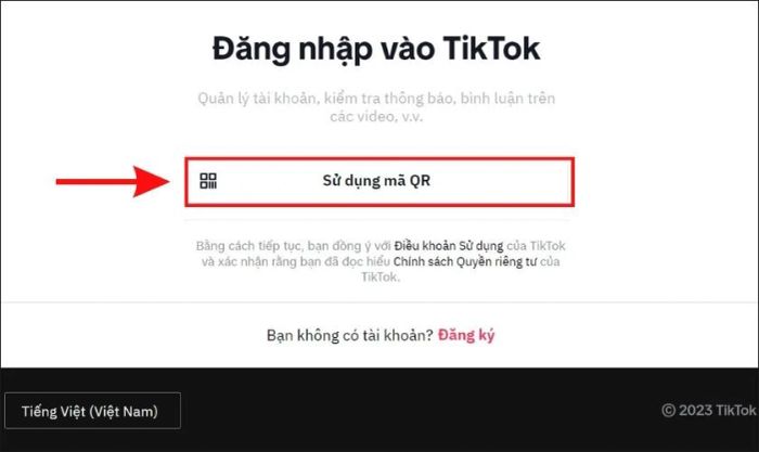 Nhấn vào phần Sử dụng mã QR