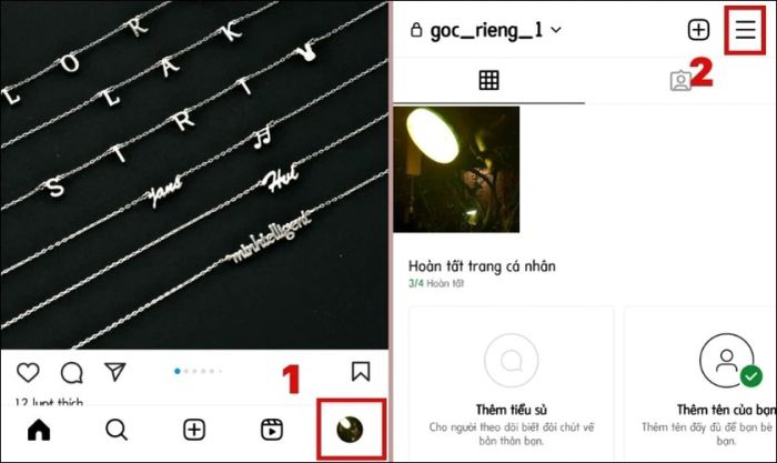 Nhấn vào biểu tượng cá nhân và chọn biểu tượng ba gạch