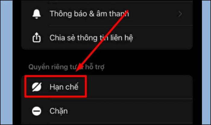 Phần Quyền riêng tư và hỗ trợ nằm ở cuối trang