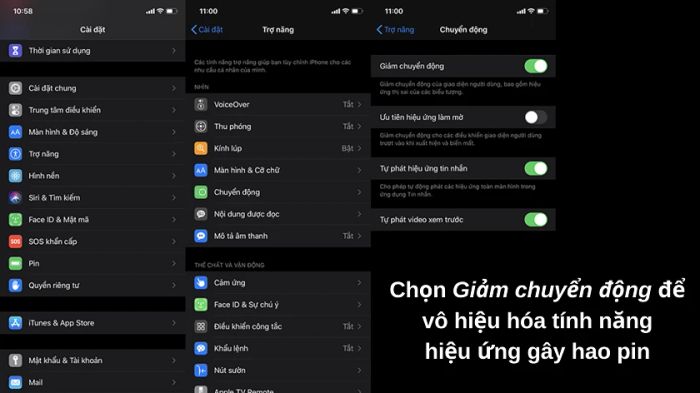 Tắt hiệu ứng chuyển động giúp tiết kiệm pin iPhone hiệu quả