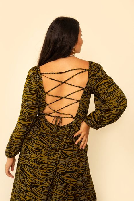 back view showcasing the loose corset bodice