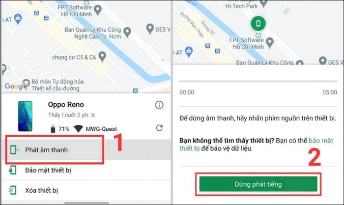 Hãy chọn Phát âm thanh để định vị thiết bị bị thất lạc.