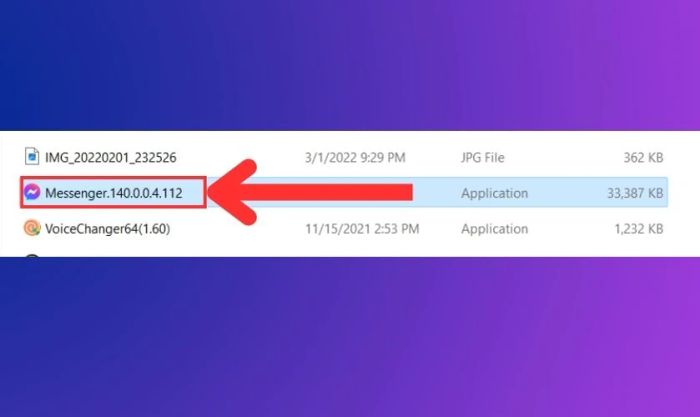 Mở file Messenger để tiến hành cài đặt tự động